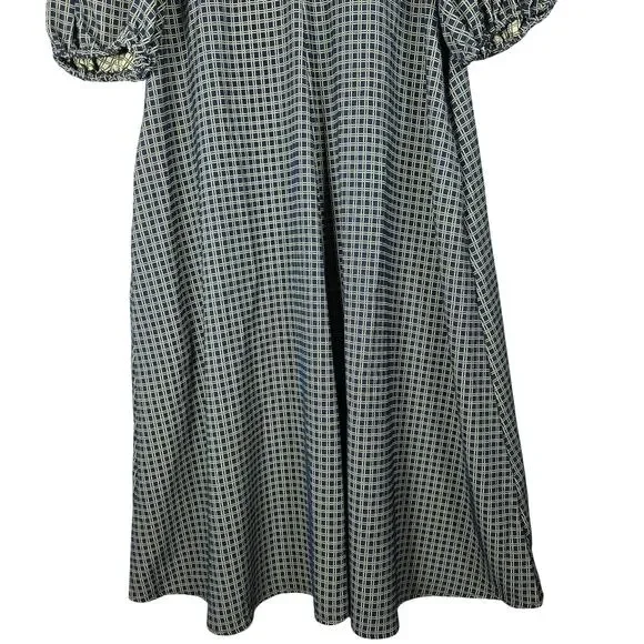 Stine Goya Mavelin Midi Dress Small 916 Grid Stretch Blue Check Puff Sleeve - Picture 7 of 12